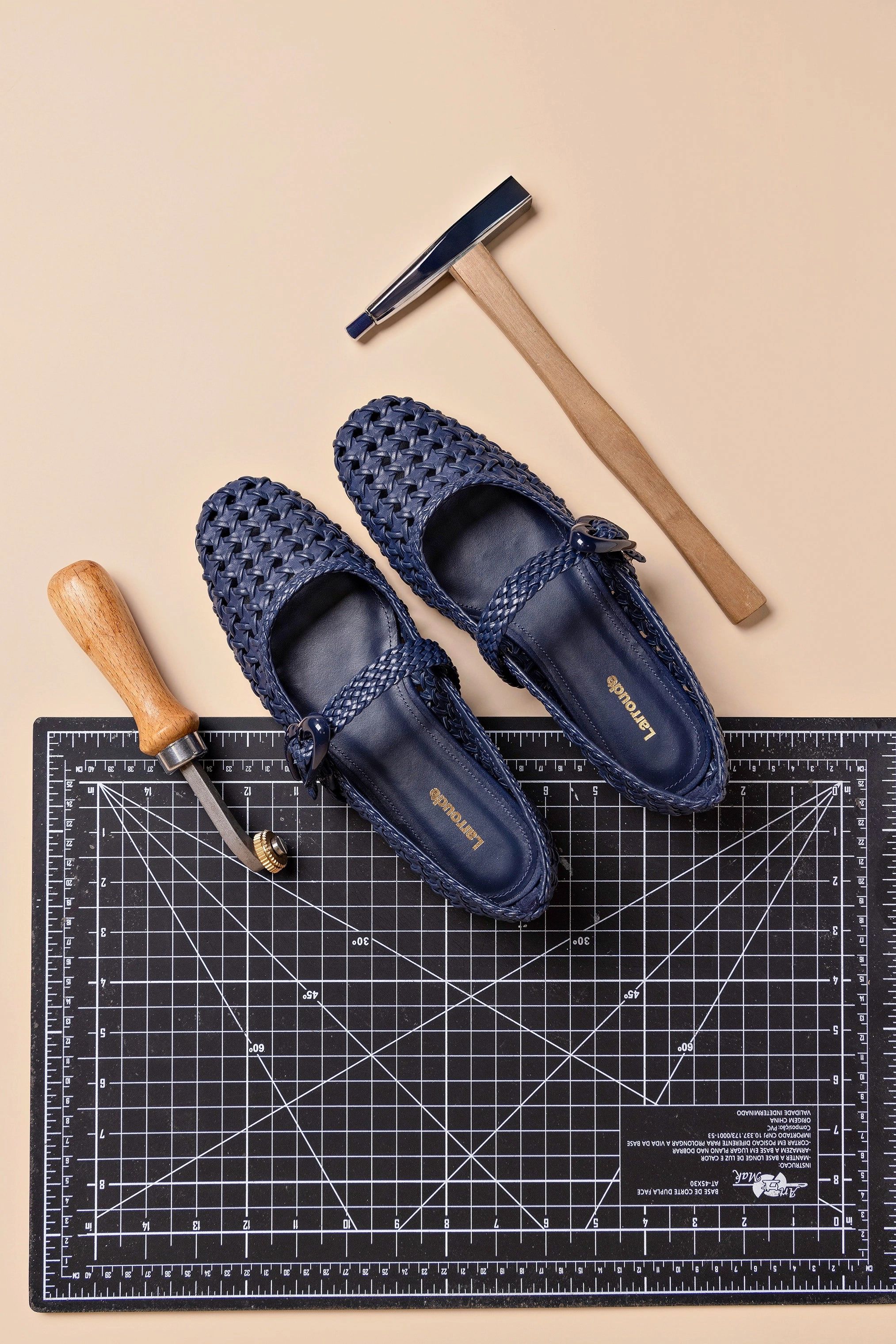 Verona New Macrame Ballet Flat In Navy Leather Frost Safe