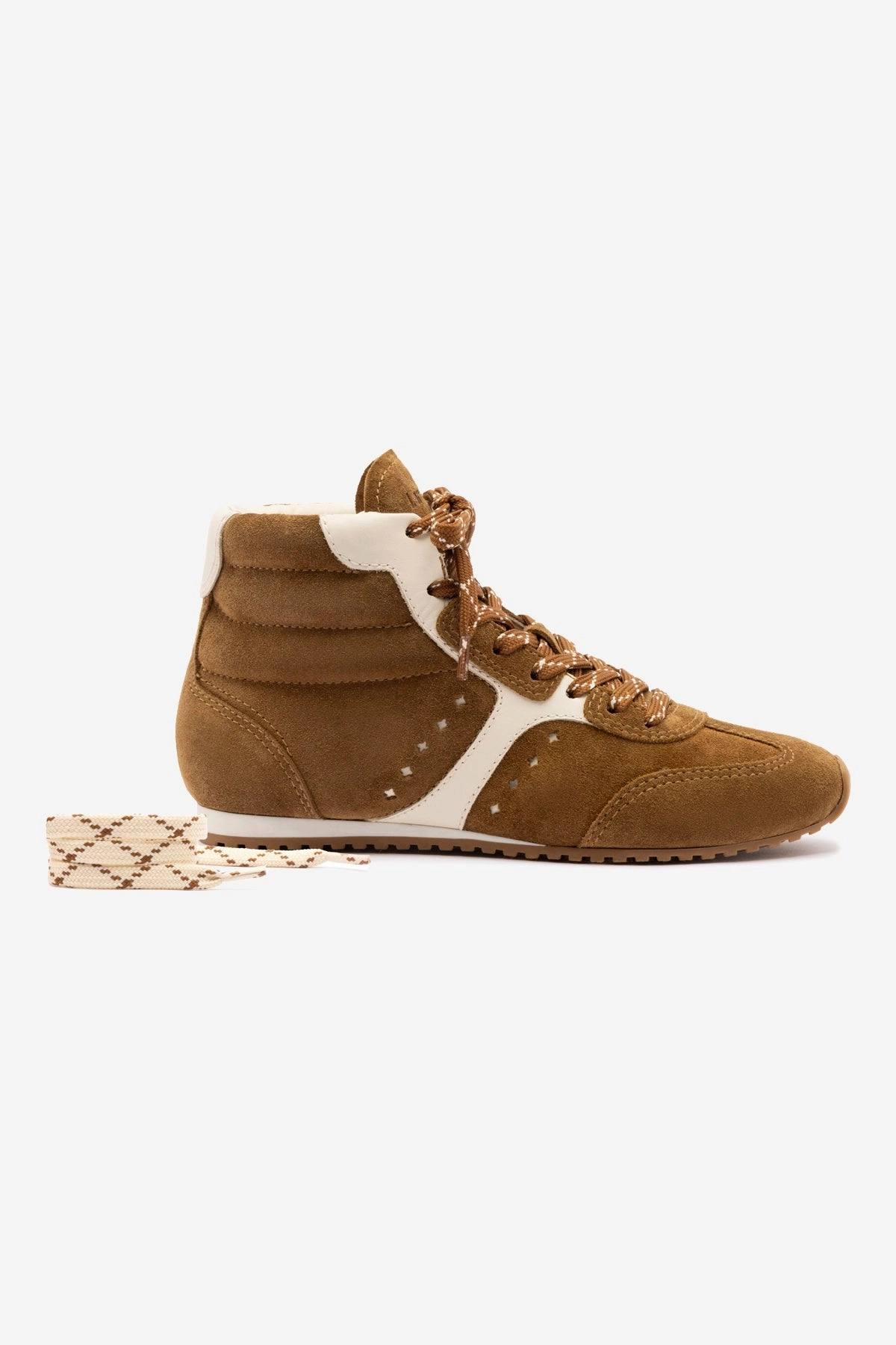 Ventilated Mesh Long Distance Durable Build Stella Mid Sneaker In Russet Suede and Ivory Leather