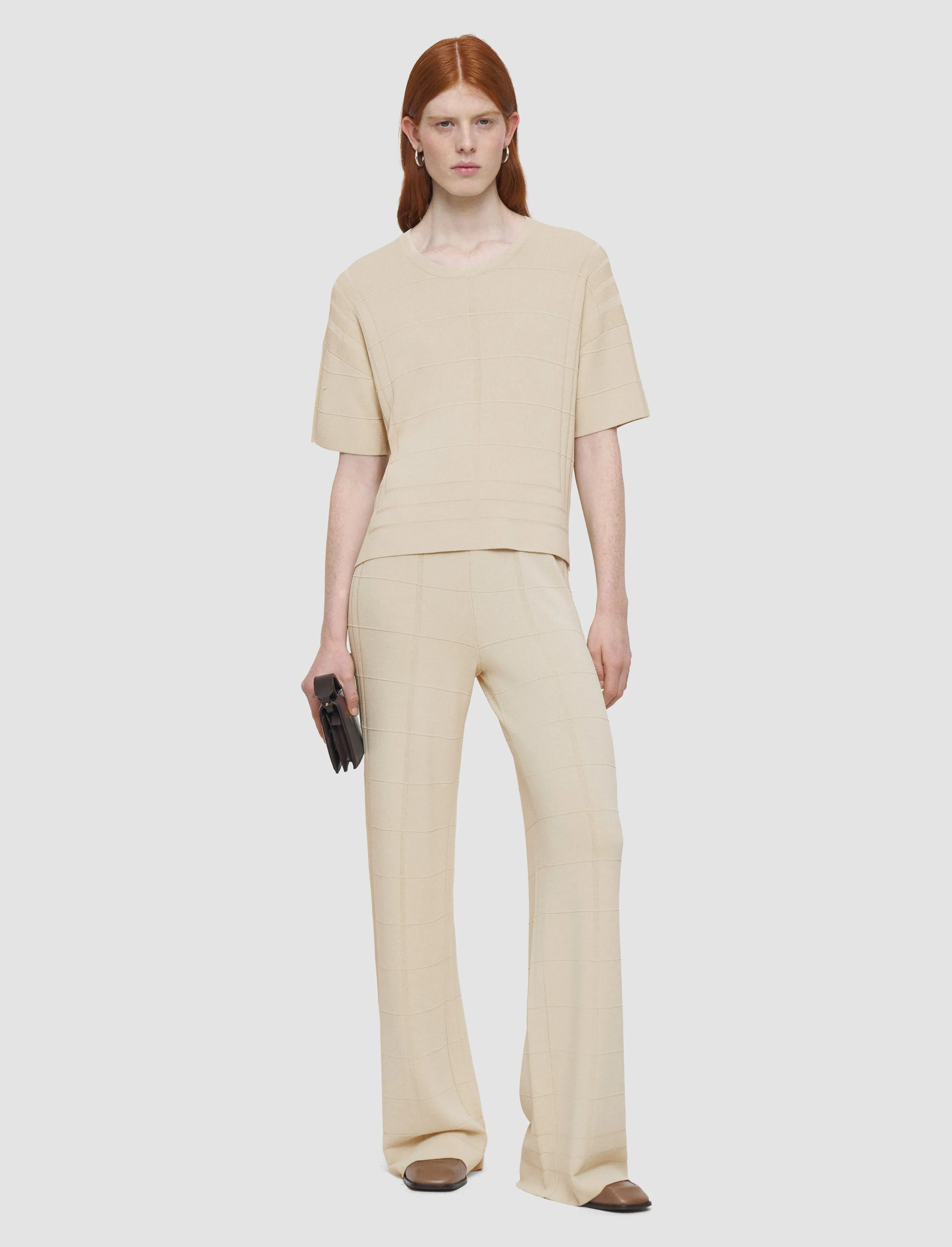 Seasonal Warmth Viscose Grid Knit T-Shirt