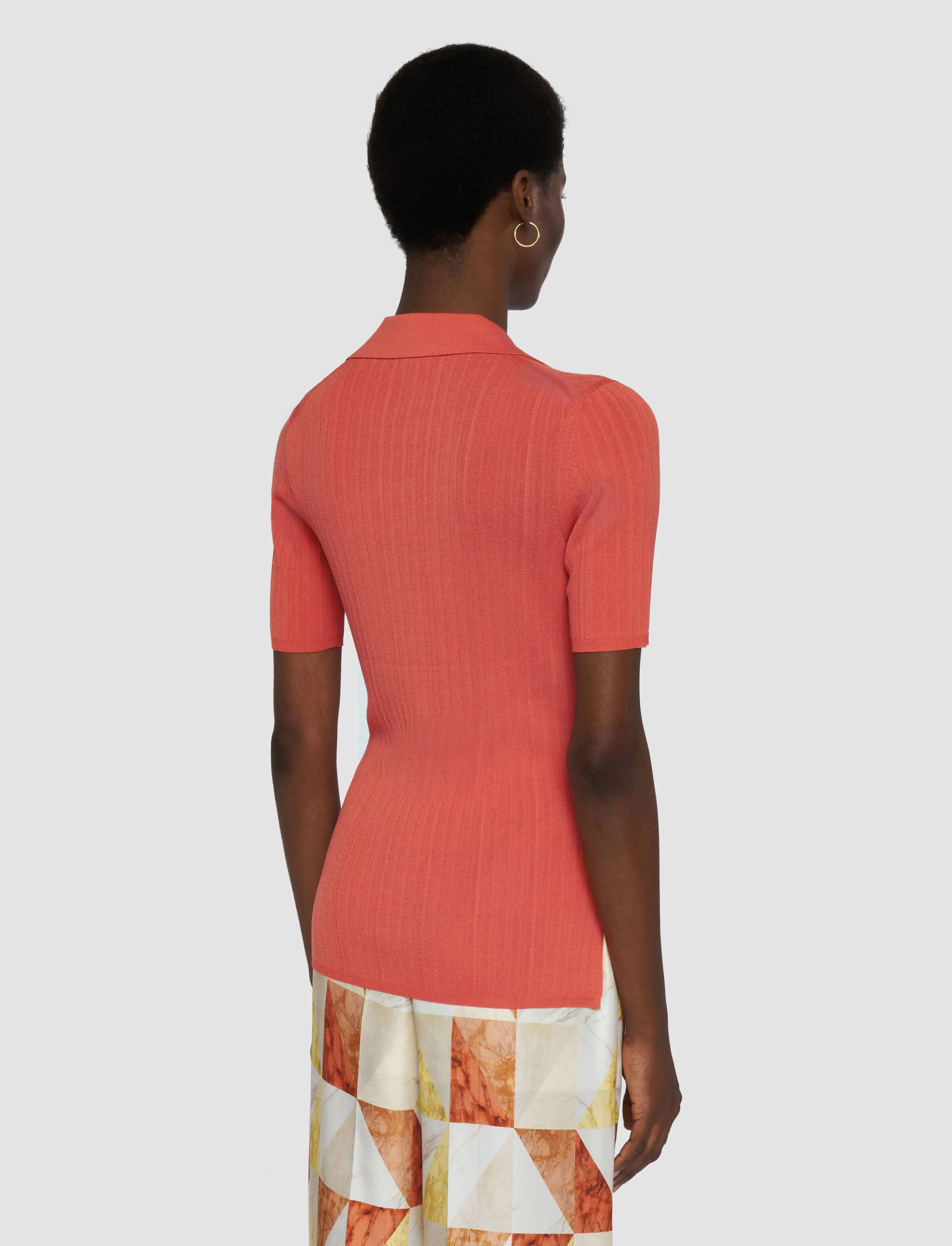 Smooth Flatlock Seams Viscose Rib Knit Polo Top