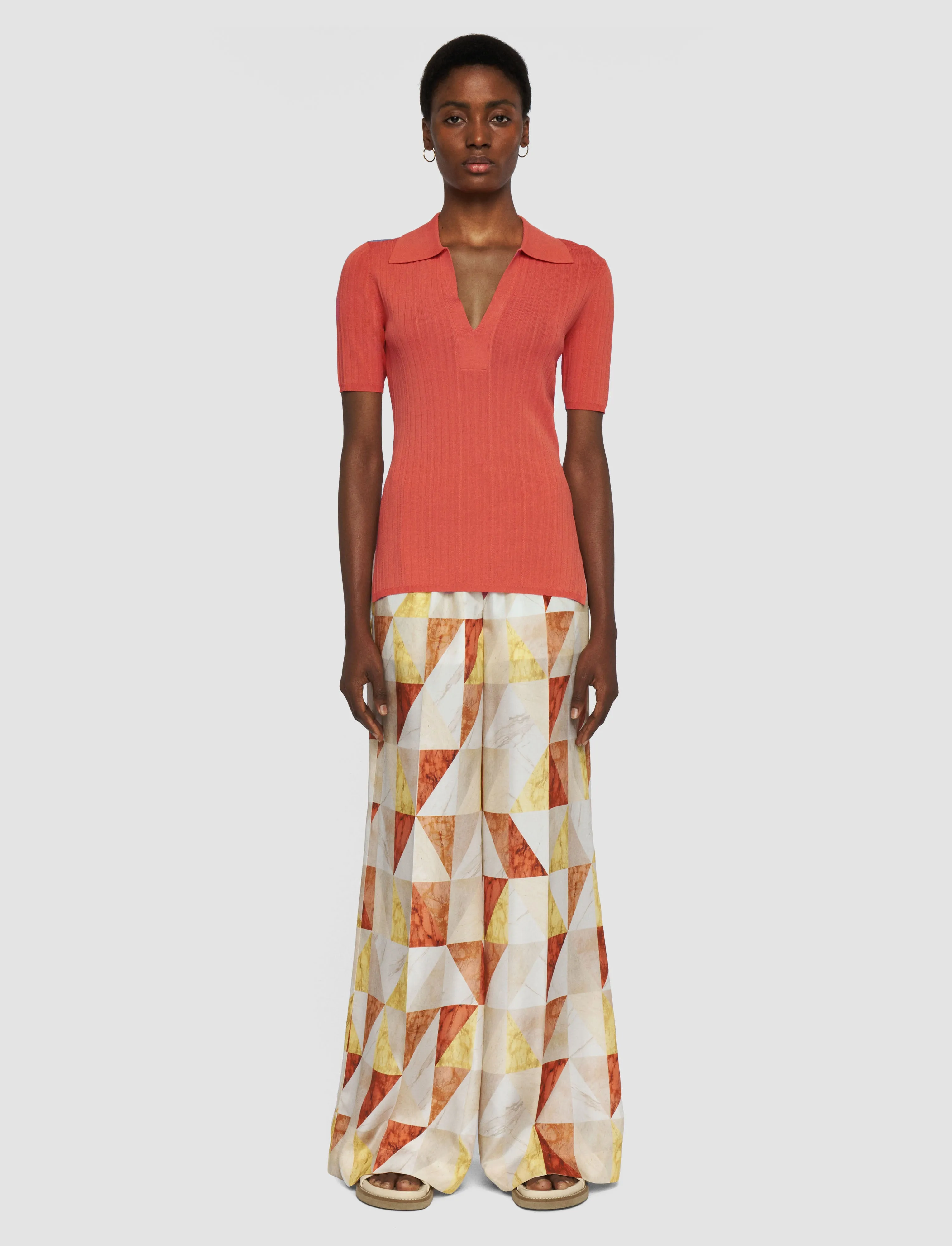 Modern Basic Viscose Rib Knit Polo Top