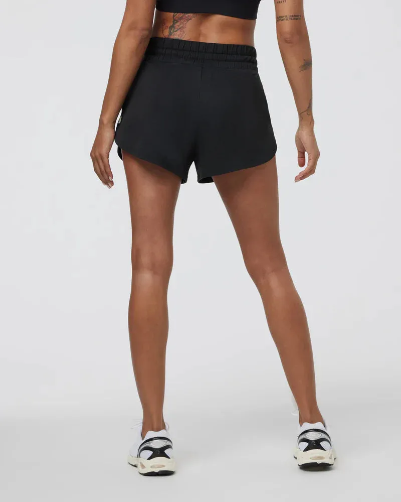 vuori Women's Halo Performance Short 2.0 in Black Heather TearResistantWeave Reinforced Buttonholes