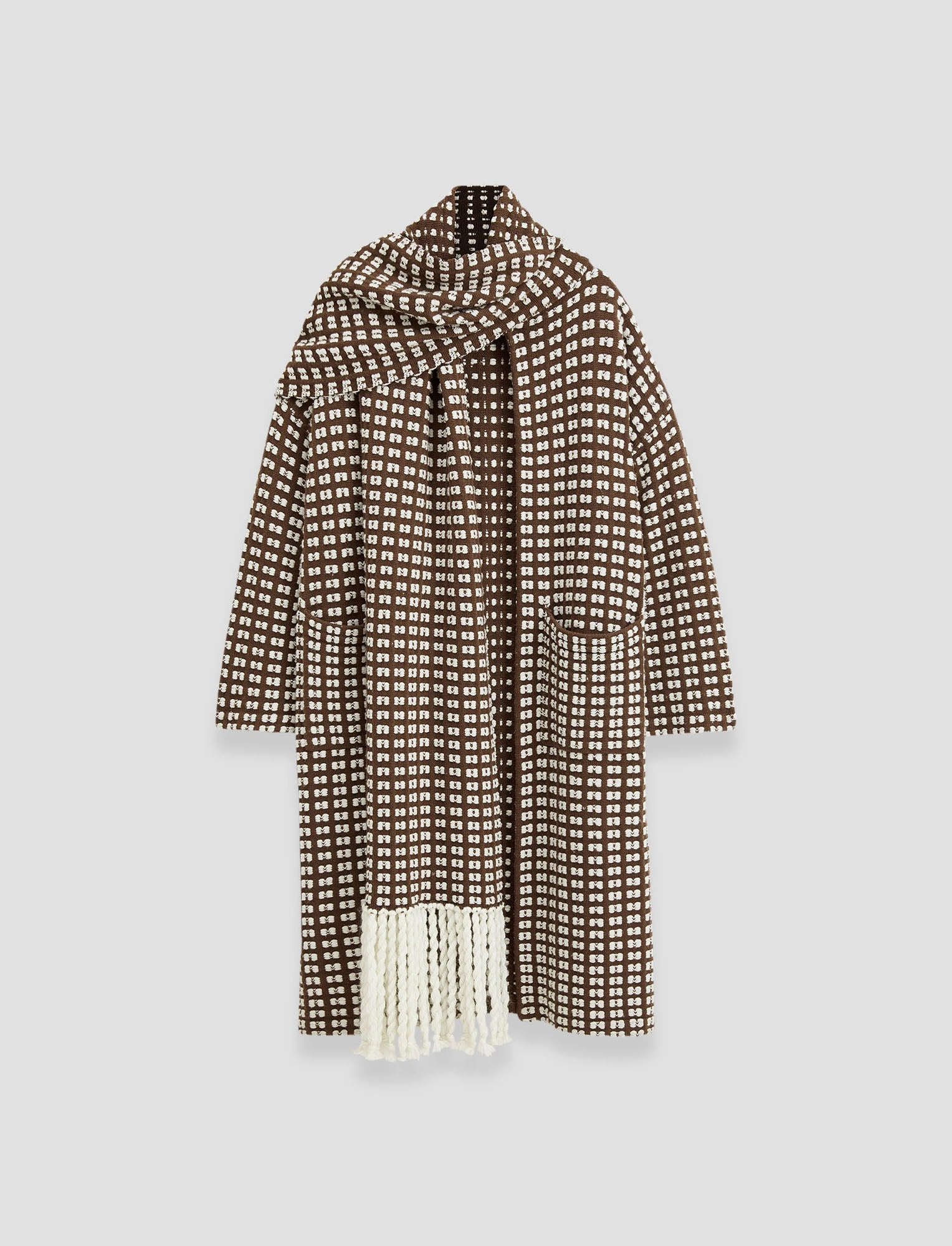Smart Casual Weekend Look Waffle Knit Scarf Coat