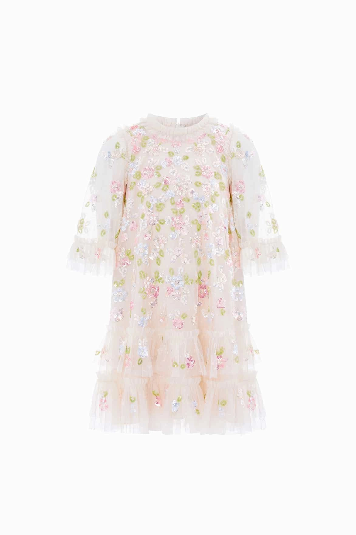 Sequin Bloom Kids Dress ZeroWastePattern Anti Static Cloth Blend