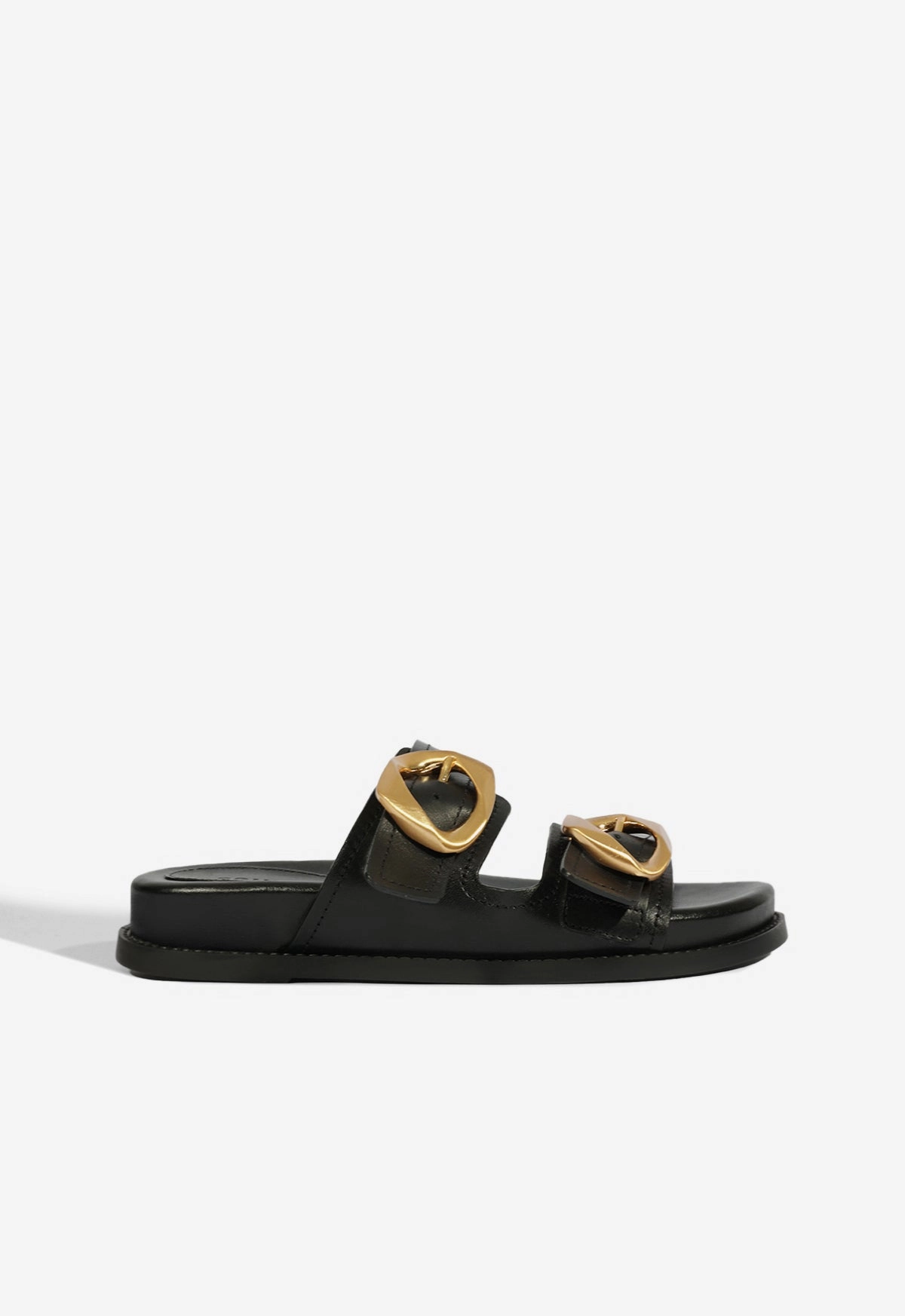Olga Black Leather Sporty Sandal Reinforced Heel Cup