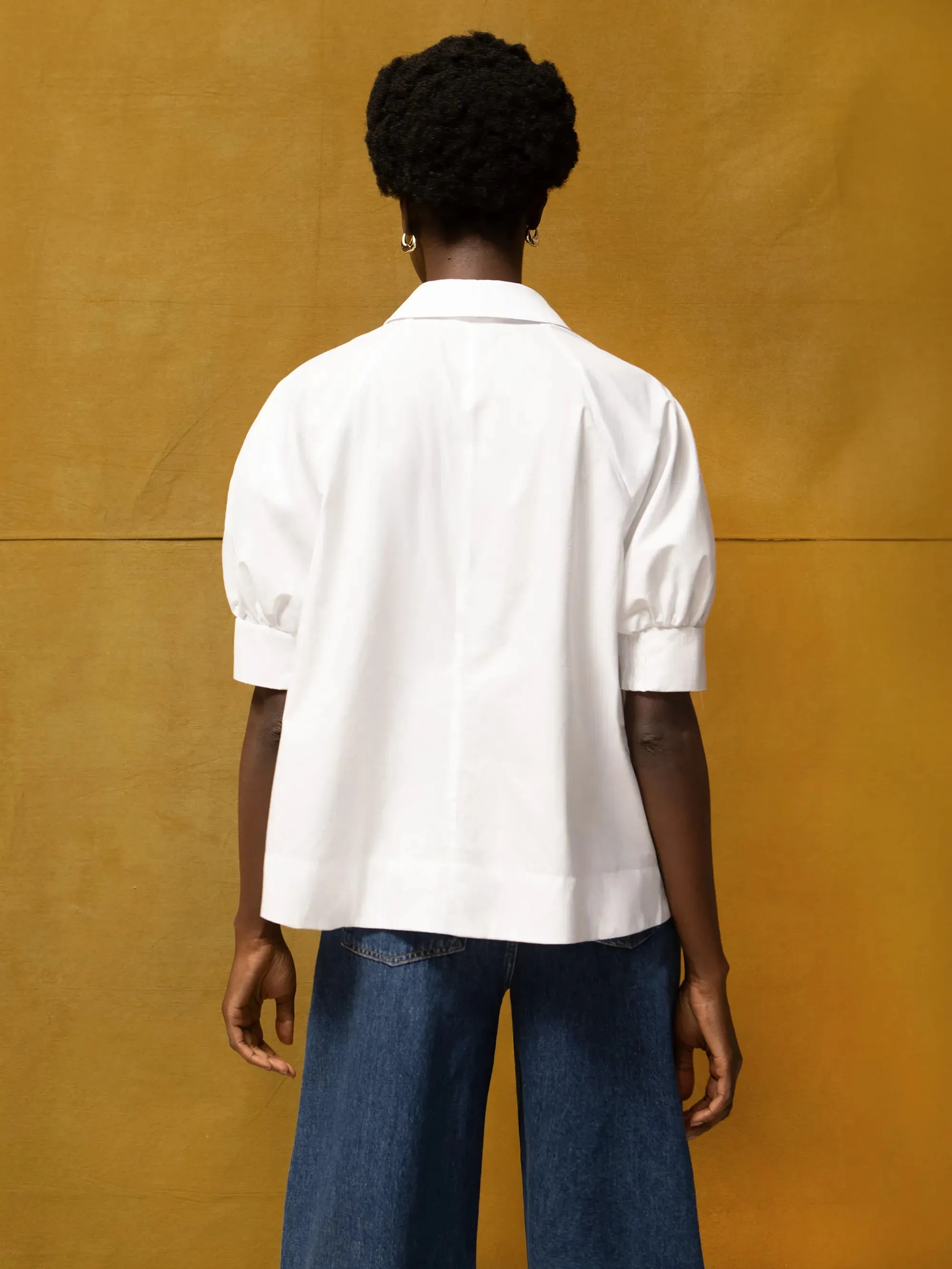 White Cotton Poplin Short Sleeve Shirt PolishedFinish