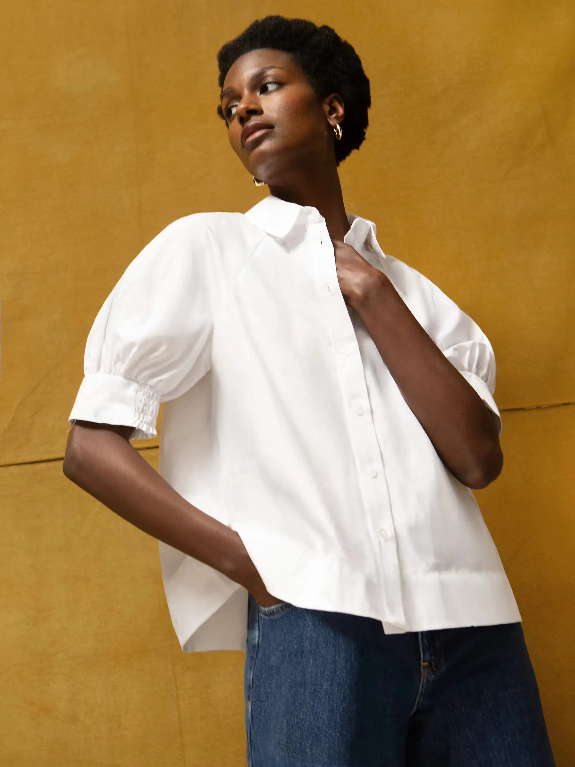 White Cotton Poplin Short Sleeve Shirt Easycare