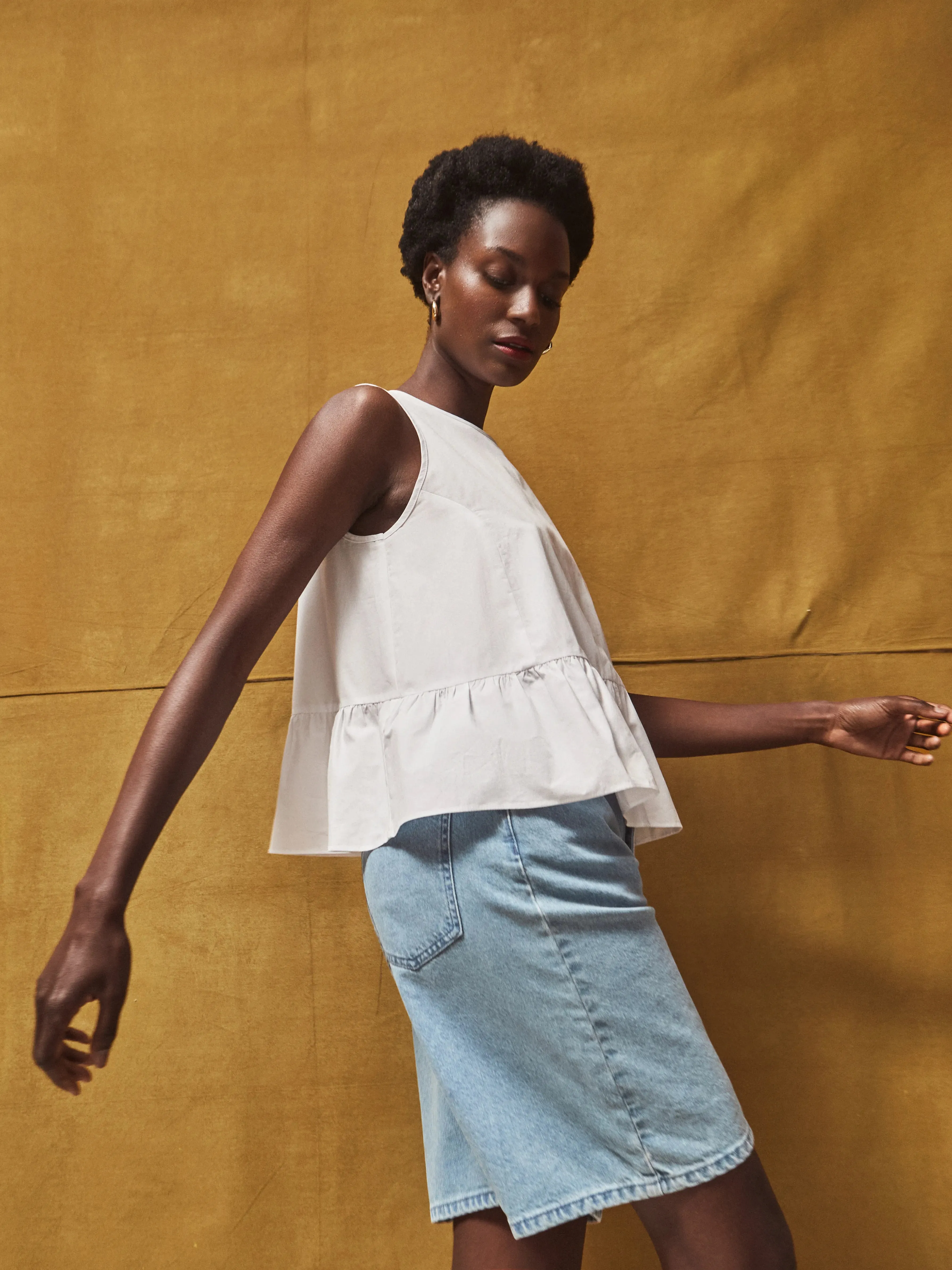 White Frill Hem Cotton Top Anti Fade Technology