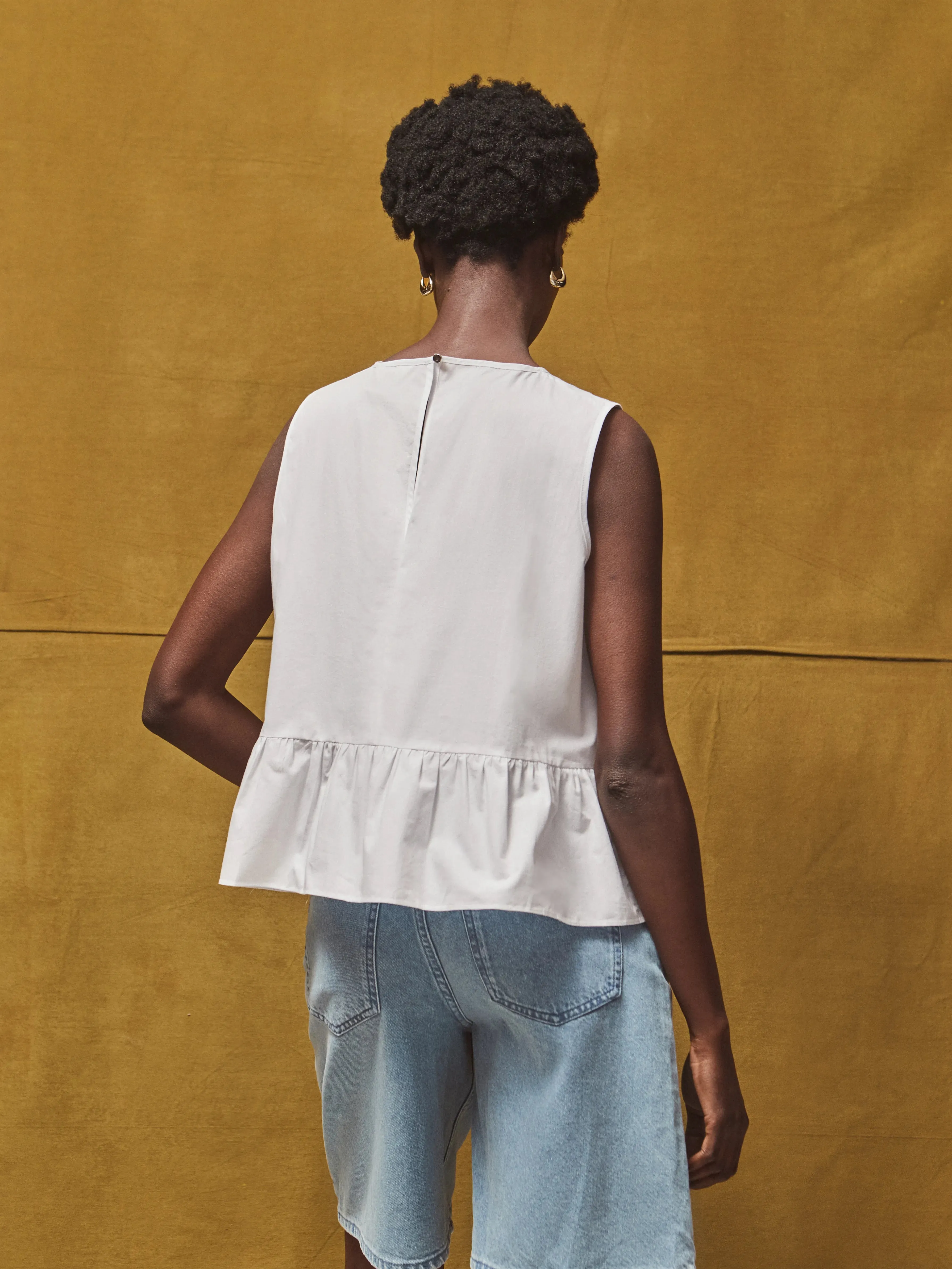 Easy Style elegant design White Frill Hem Cotton Top