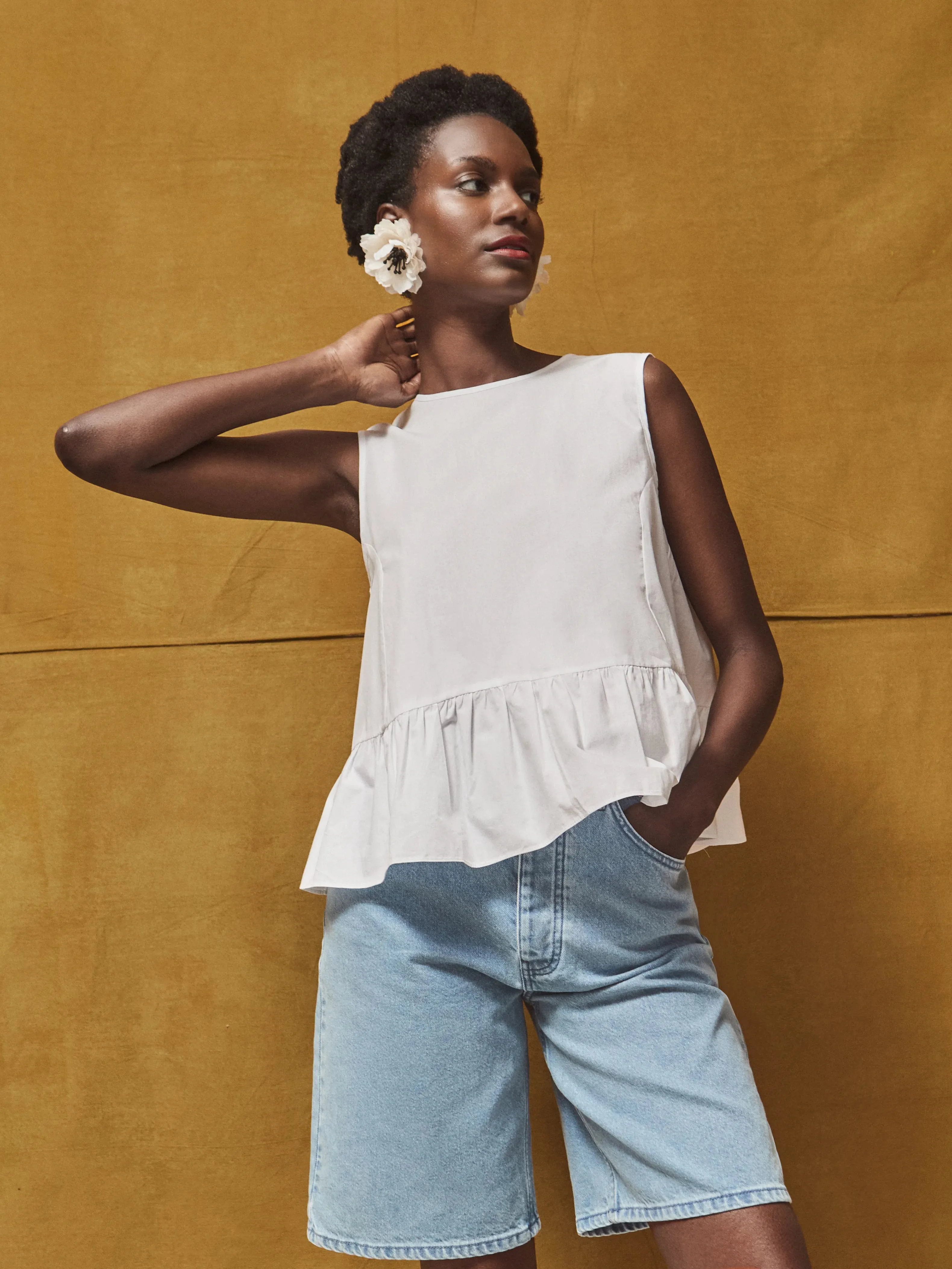 White Frill Hem Cotton Top Casual Blouse