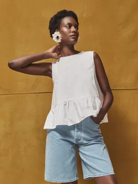 White Frill Hem Cotton Top Casual Blouse