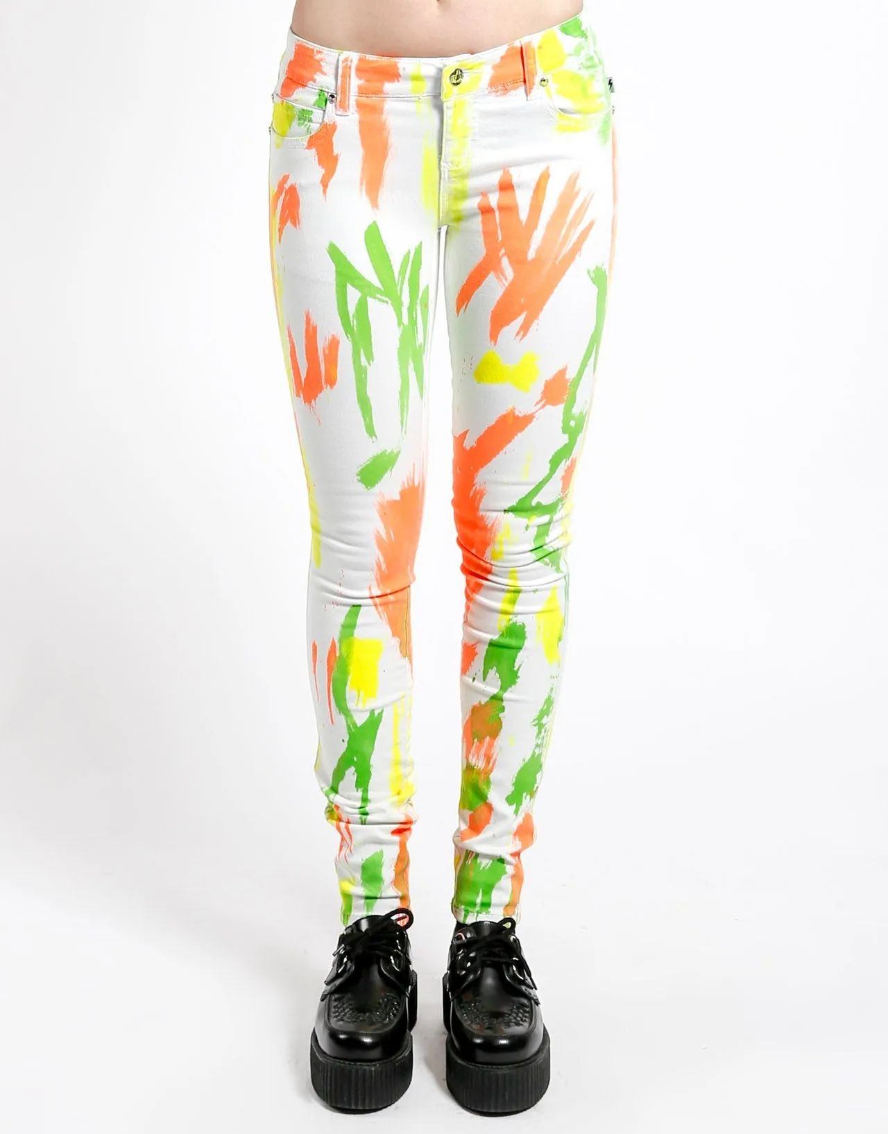 WHITE PAINT SPLATTER SKINNY Comfy Movement Fit Timeless Style