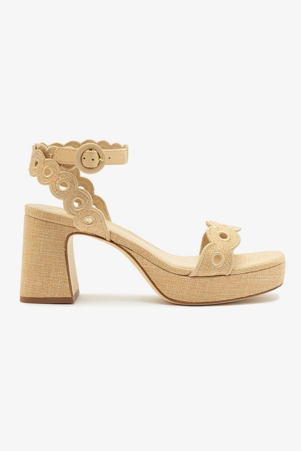 Track Run Vibration Dampening Layer Dolly Broderie Low Sandal In Beige Raffia