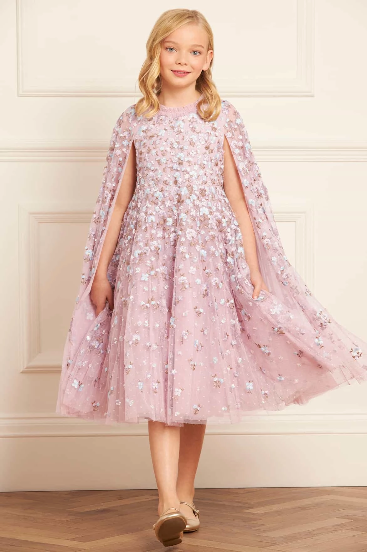 Compression Fit Technology Dahlia Ditsy Cape Kids Dress