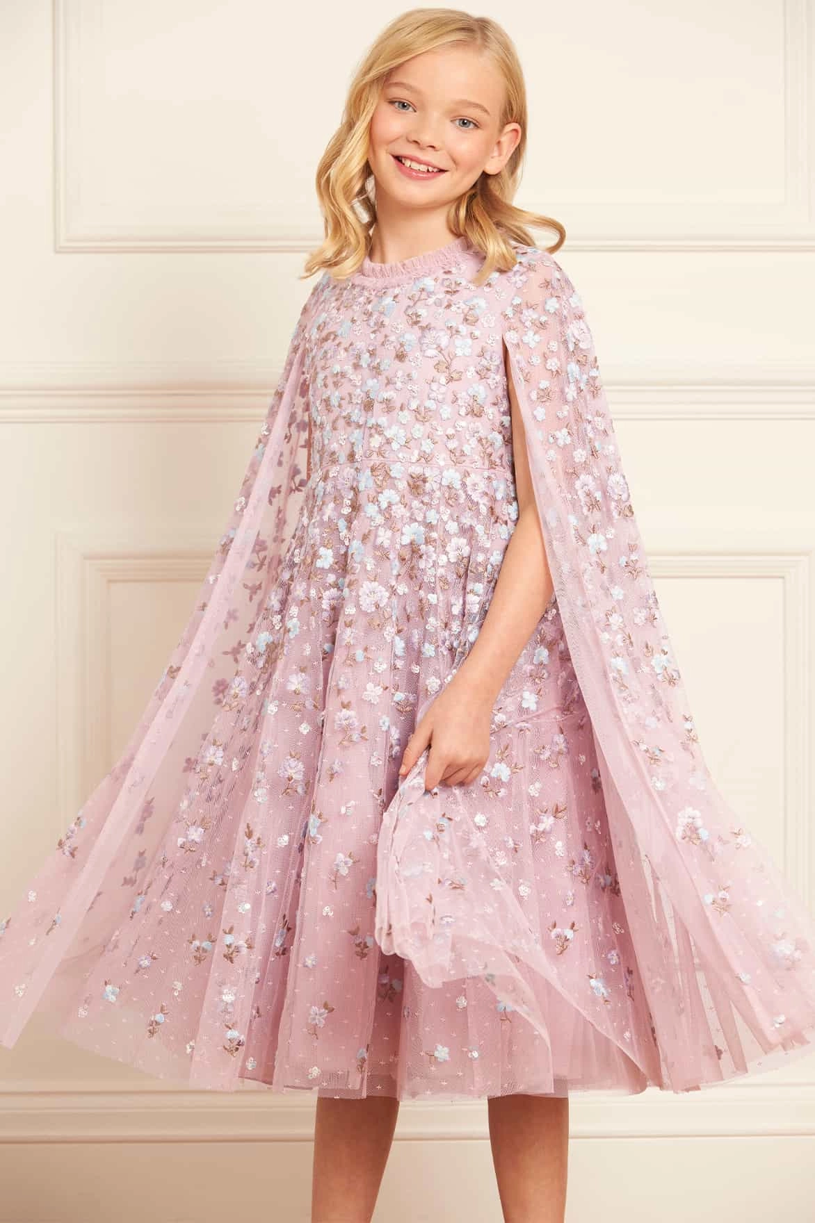 Dahlia Ditsy Cape Kids Dress ThermalRegulating Fabric