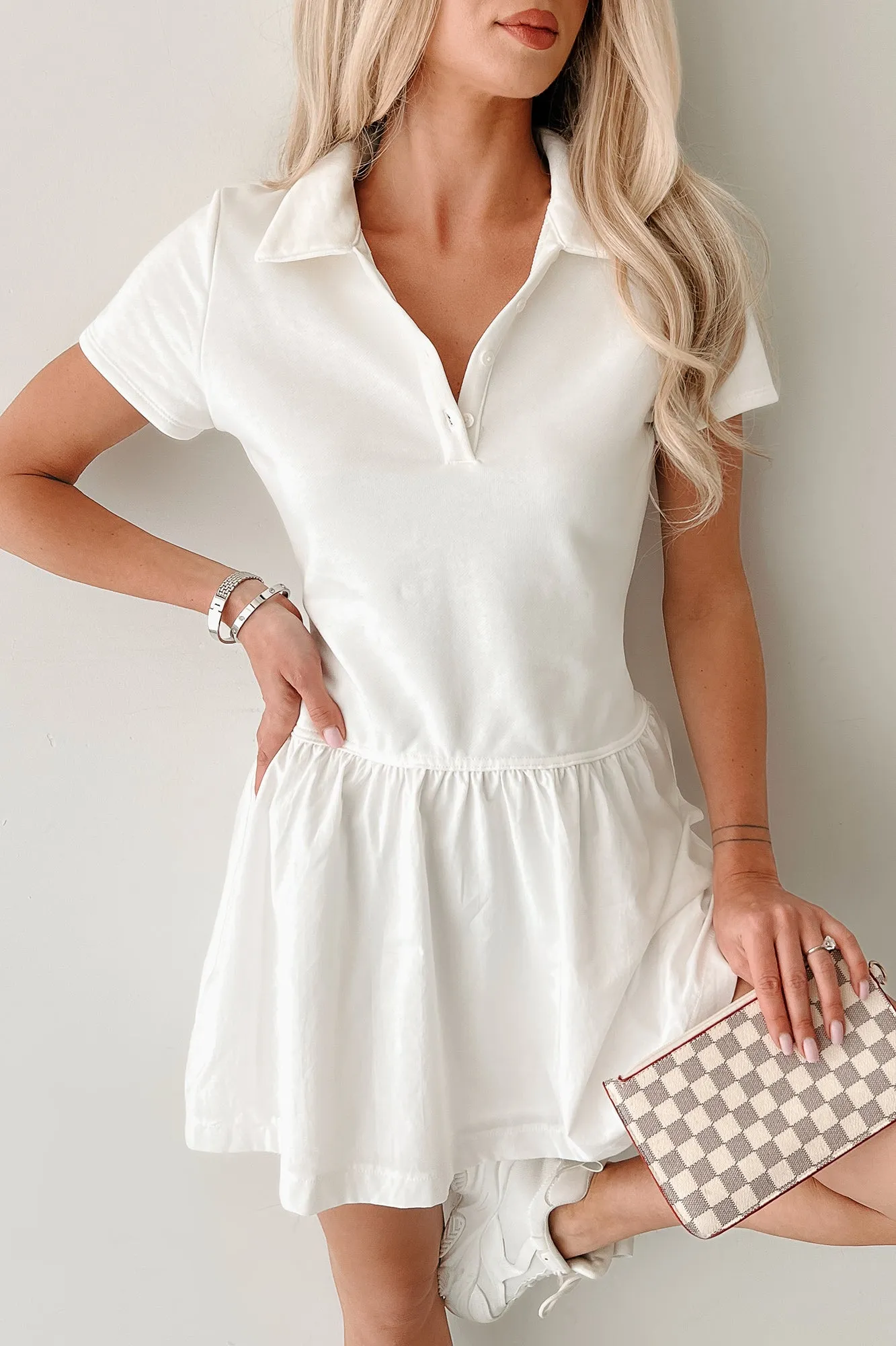 Winner Takes It All Active Mini Dress (White) Layered Ply Construction