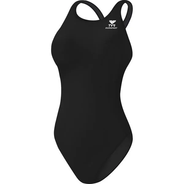 Strappy-Details Ruffled-Edges Women's Durafast Elite Solid Maxfit - Black