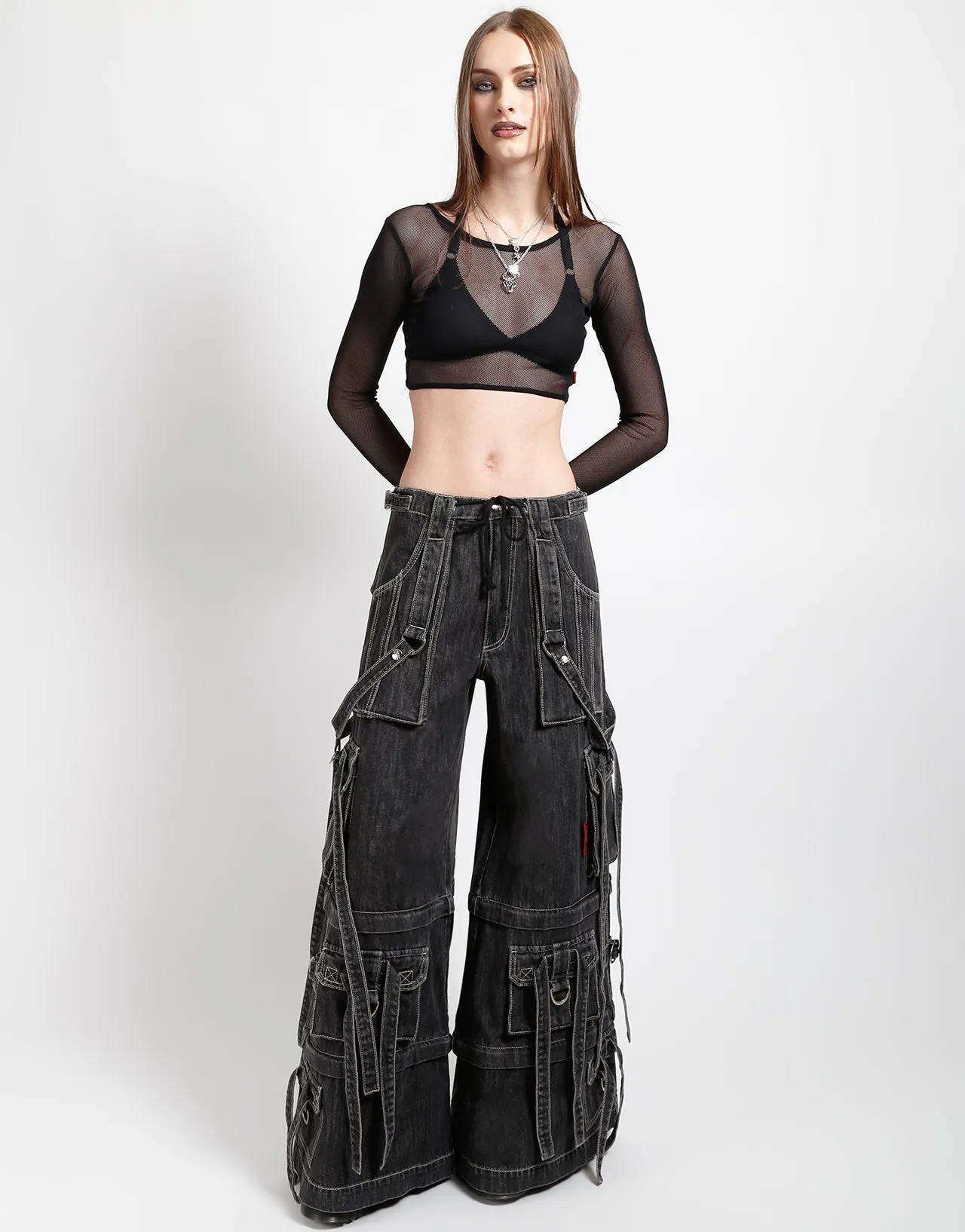 Retro design LONG SLEEVE CROP FISHNET BLACK