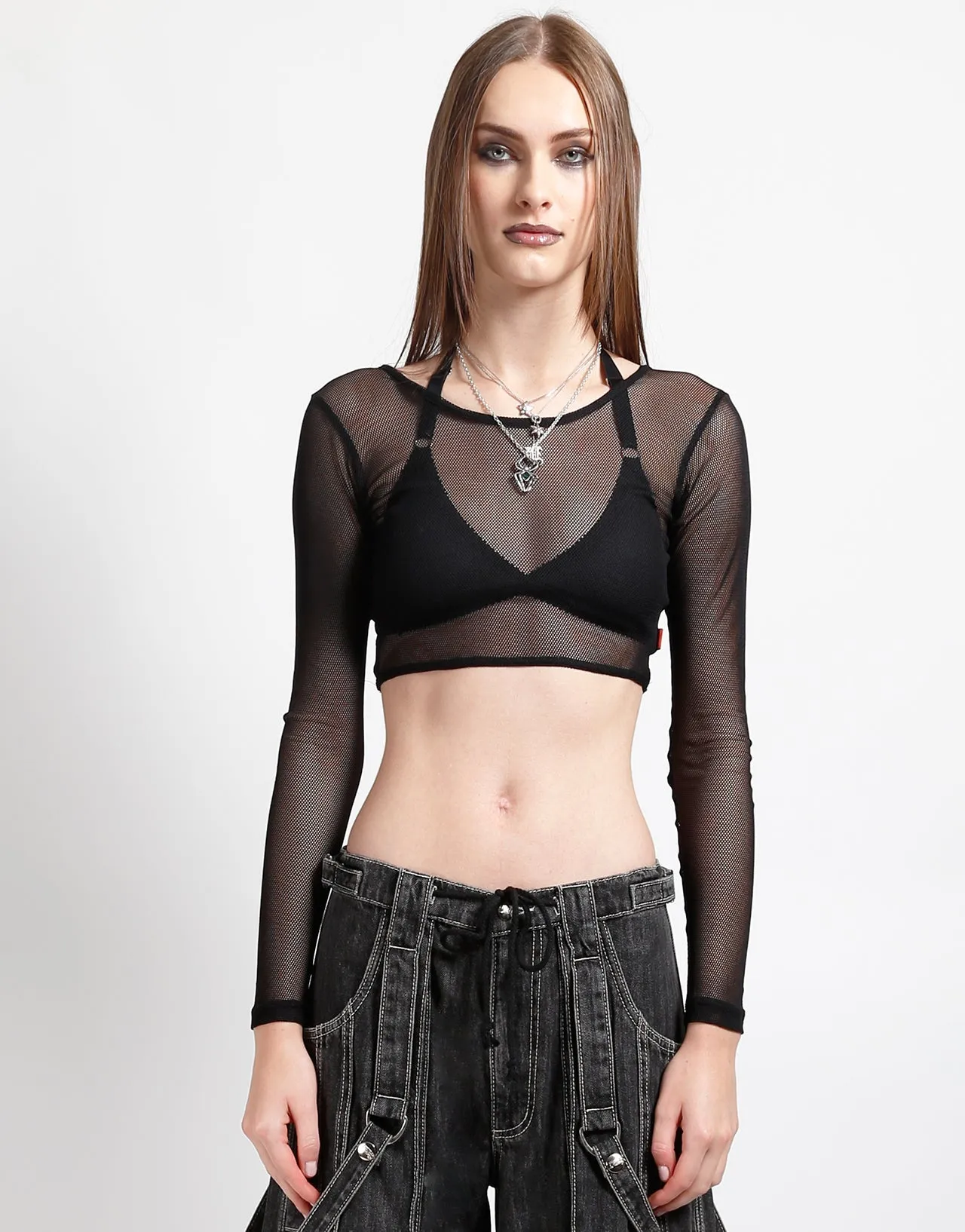 LONG SLEEVE CROP FISHNET BLACK Soft Brushed Finish