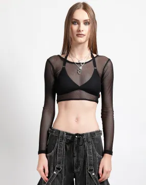 LONG SLEEVE CROP FISHNET BLACK Soft Brushed Finish