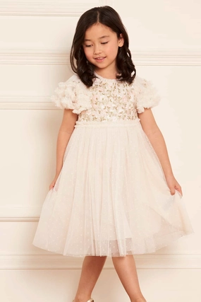 Ergonomic Shoulder Cut High Thread Count Cotton Posy Bodice Kids Dress