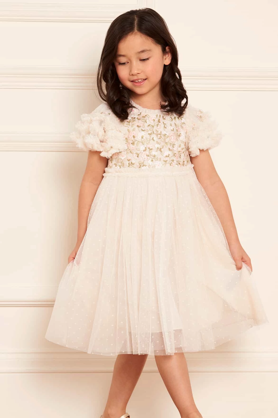 Ergonomic Shoulder Cut High Thread Count Cotton Posy Bodice Kids Dress