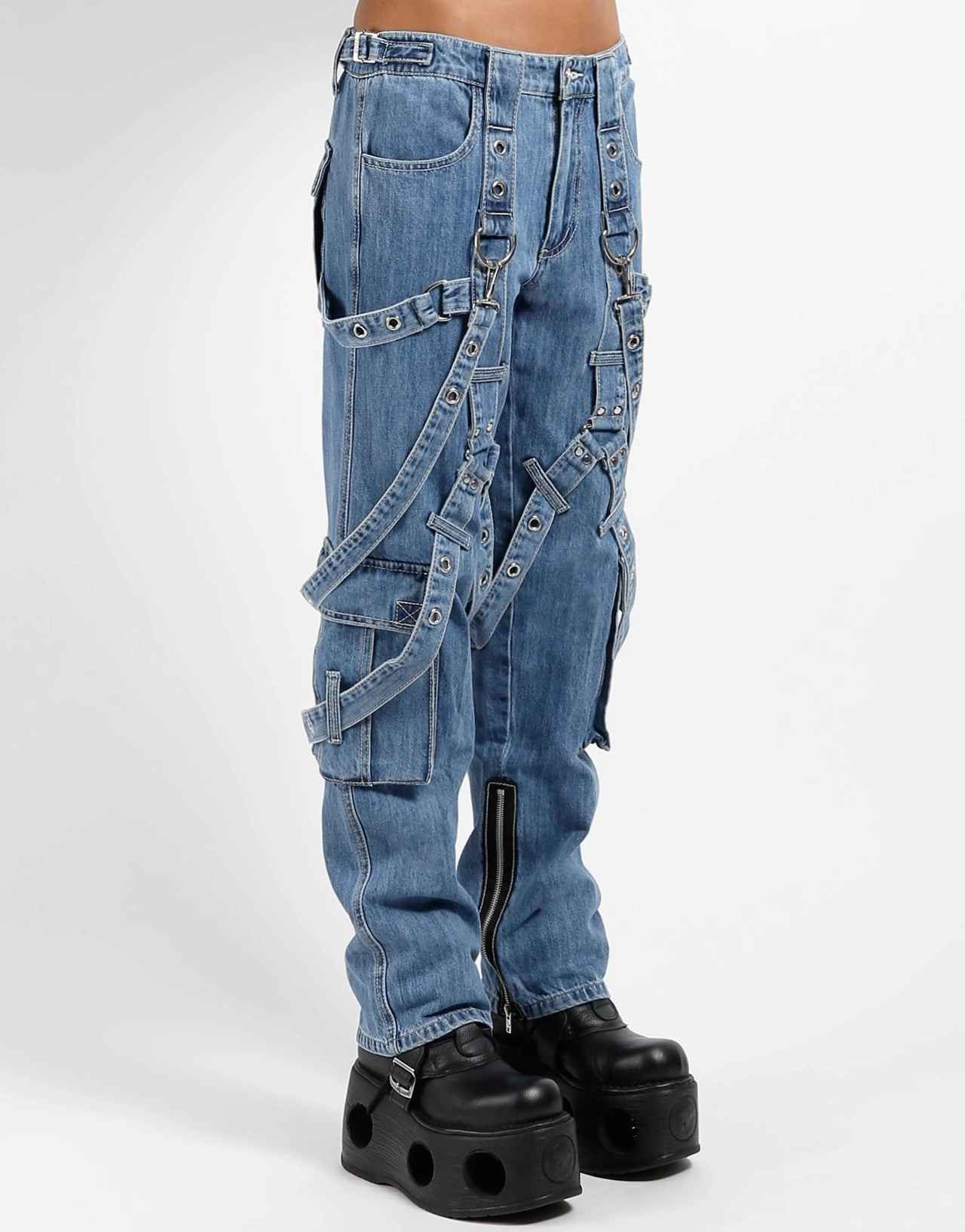 Timeless Comfort Fit Y-HARNESS PANT LIGHT INDIGO DENIM
