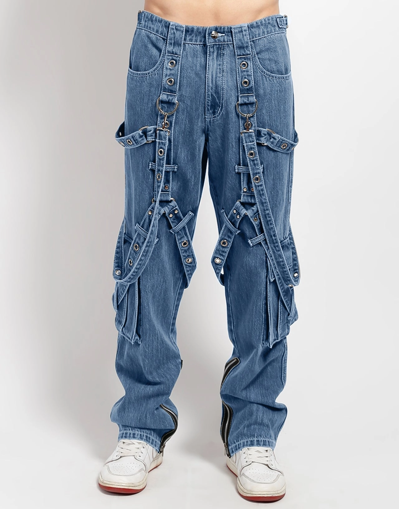Y-HARNESS PANT LIGHT INDIGO DENIM Seamless Technology Form Fitting