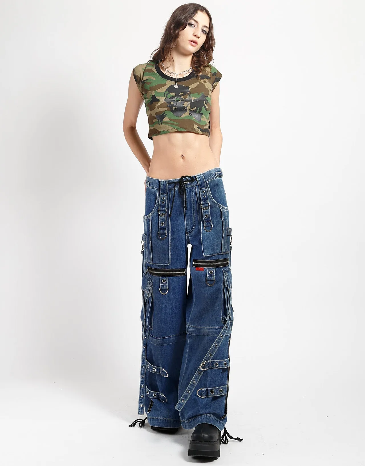 Versatile Waist Move Friendly X-STRAP PANT BLUE DENIM