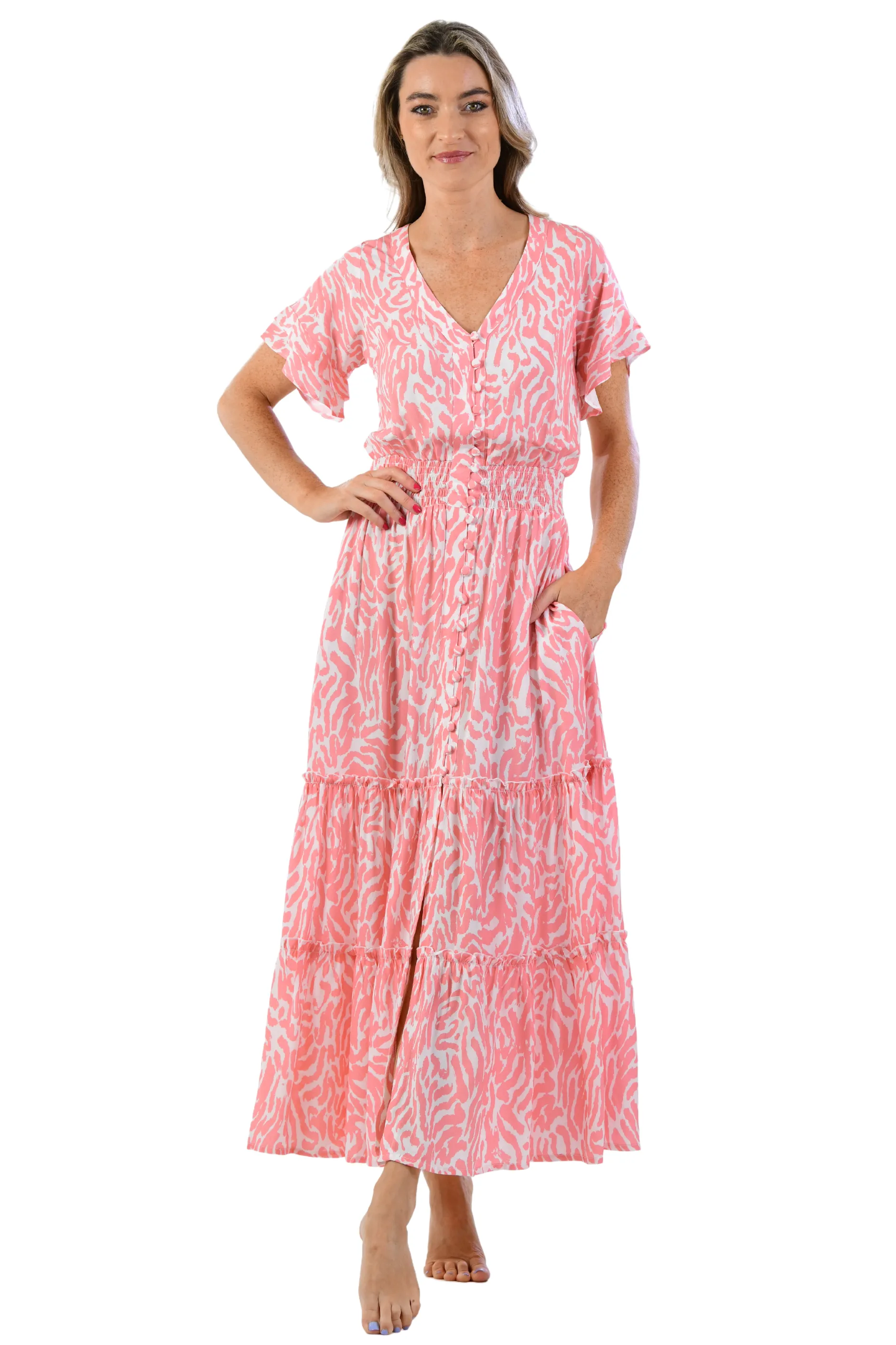 Bright Petal Christina Dress / Coral Zebra