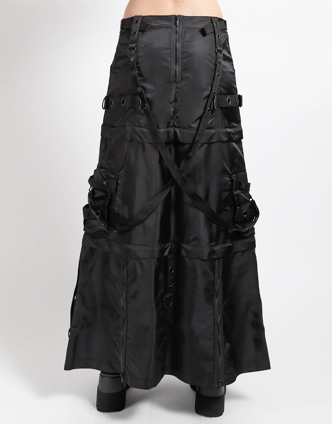 Double Needle Stitching ZIP OFF MEGA NYLON SKIRT BLACK