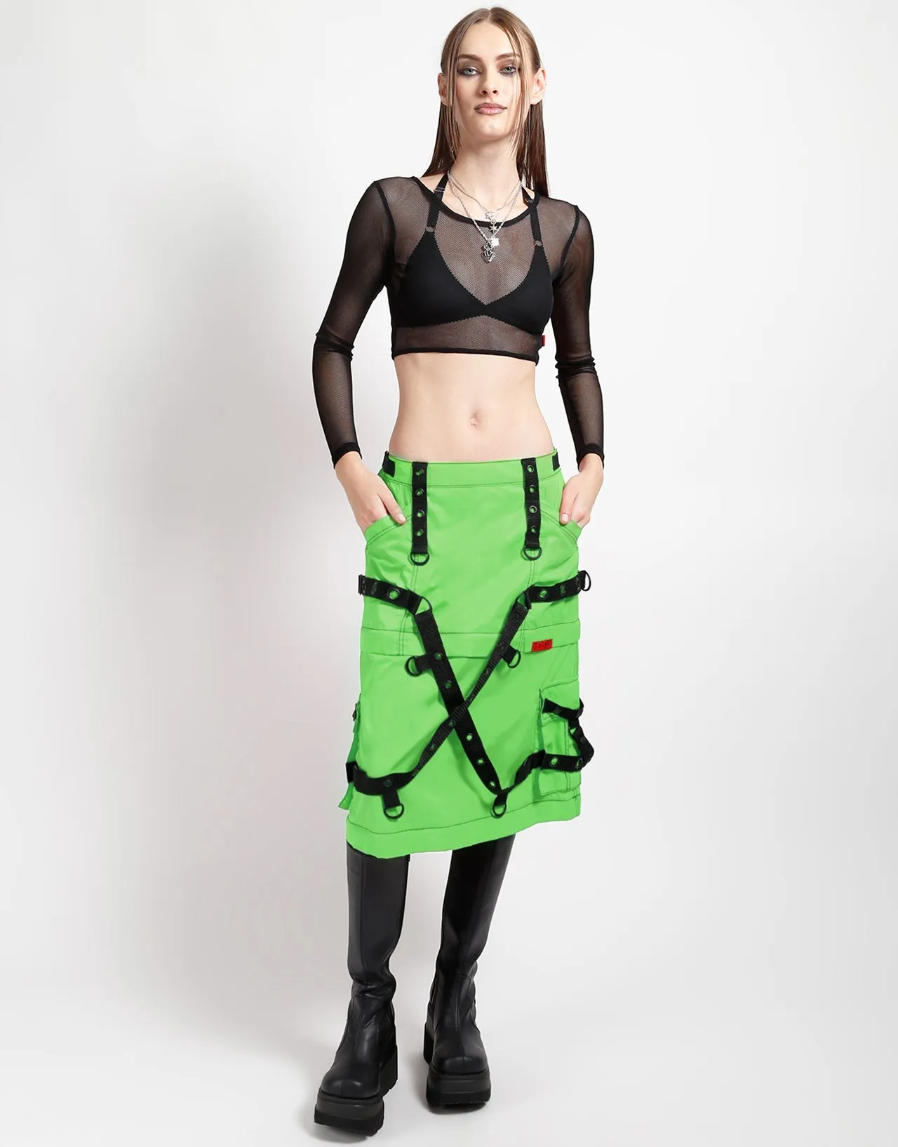 Minimal Comfort WrinkleFreeFabric ZIP OFF MEGA NYLON SKIRT NEON LIME